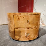 Contoured Amber Burl Wood Side Table with Green Stone Top and Two Drawers